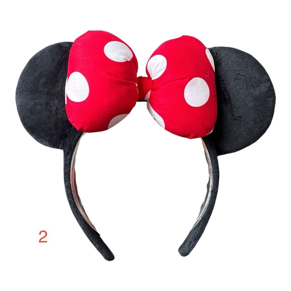 Disney Minnie Mouse Ears Headband Classic Black Velvet Red Polka Dot Bow NWOT 2